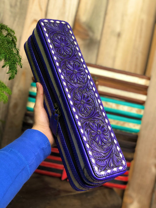 Purple Cowhide Tooled Iron Case curling hot iron
