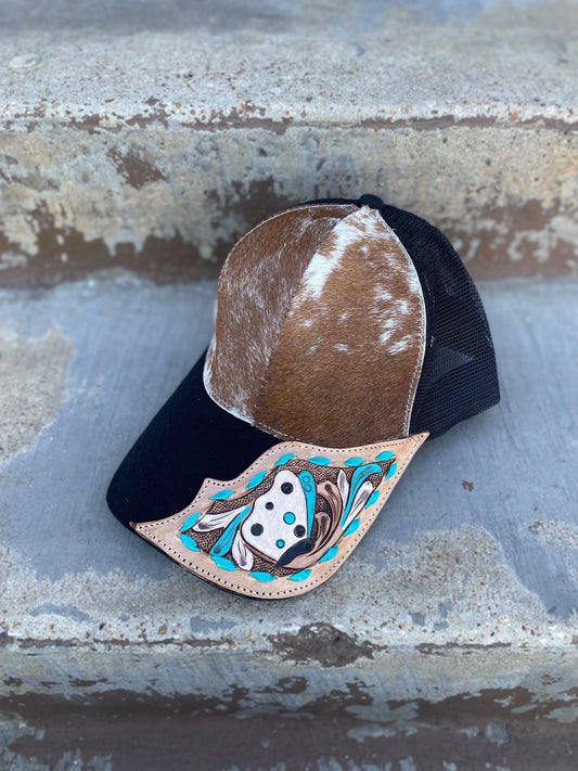 Cowhide Half Tooled Butterfly Cap