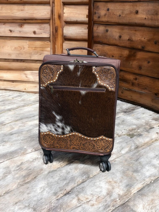 Medium Cowhide & Tooled Leather Rolling Suitcase