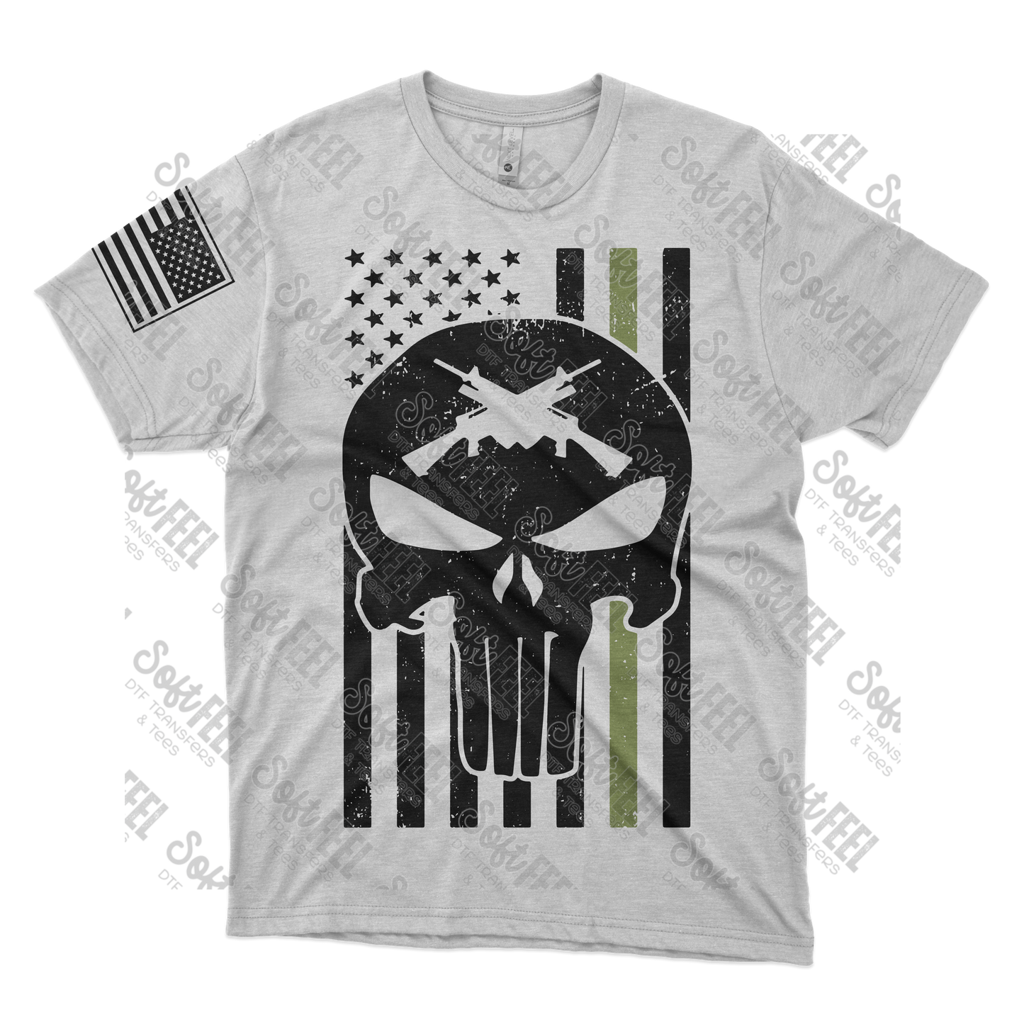 Flag Skull - Men's / Military / Patriotic - Direct To Film Transfer / DTF - Heat Press Clothing Transfer