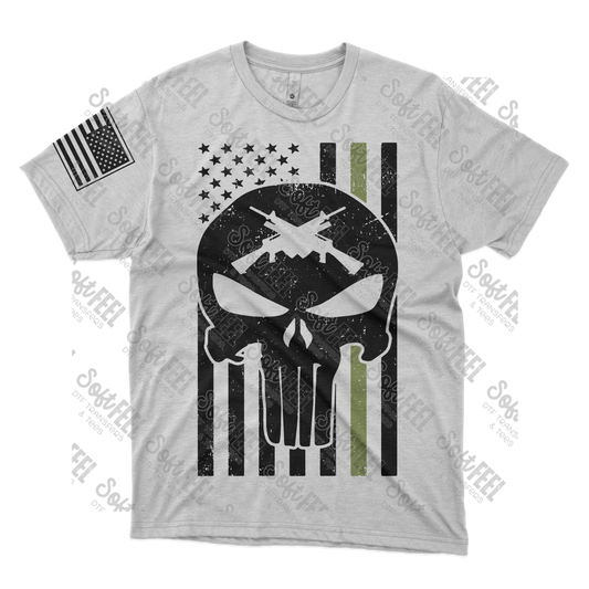 Flag Skull - Men's / Military / Patriotic - Direct To Film Transfer / DTF - Heat Press Clothing Transfer
