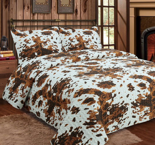 TriColor Cowprint 3pc Quilt