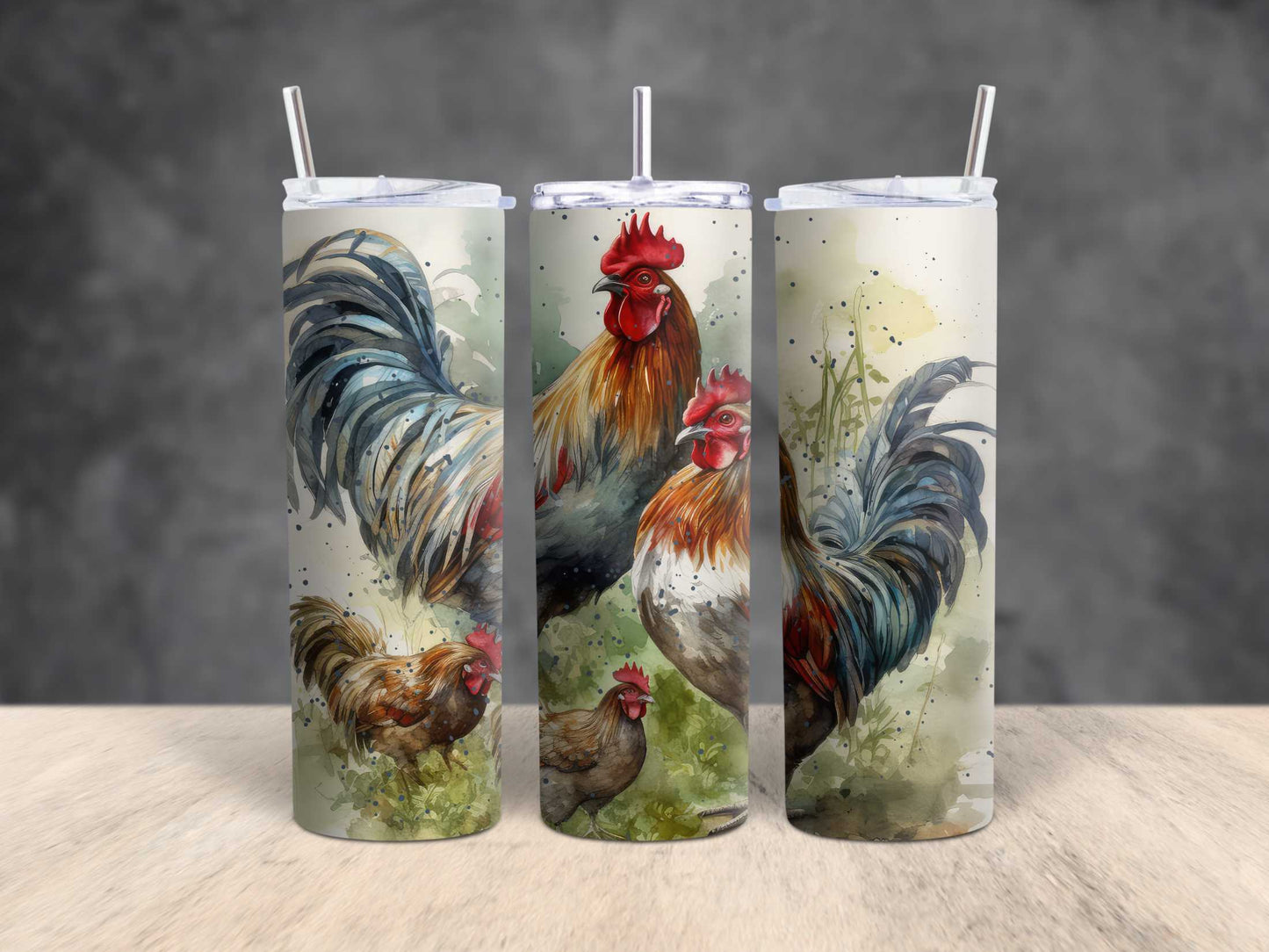 Rooster and Hen Watercolor Paradise 20 oz Tumbler