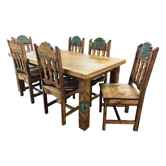 Rosetta 6' Dining Table and 6 Rosetta Chairs in Brown