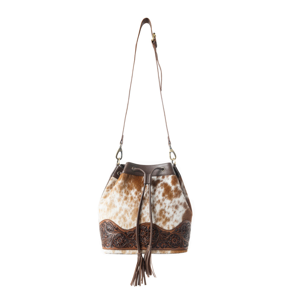 Rustlerâ€™s Charm Handtooled Bucket Bag in Brown