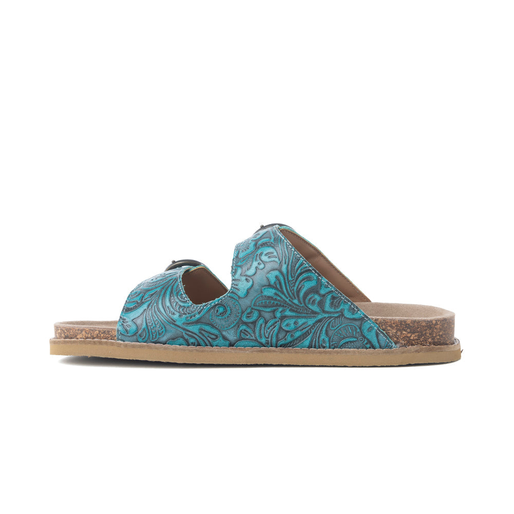 Myra Prairie Wind Embossed Leather Sandals in Western Jade