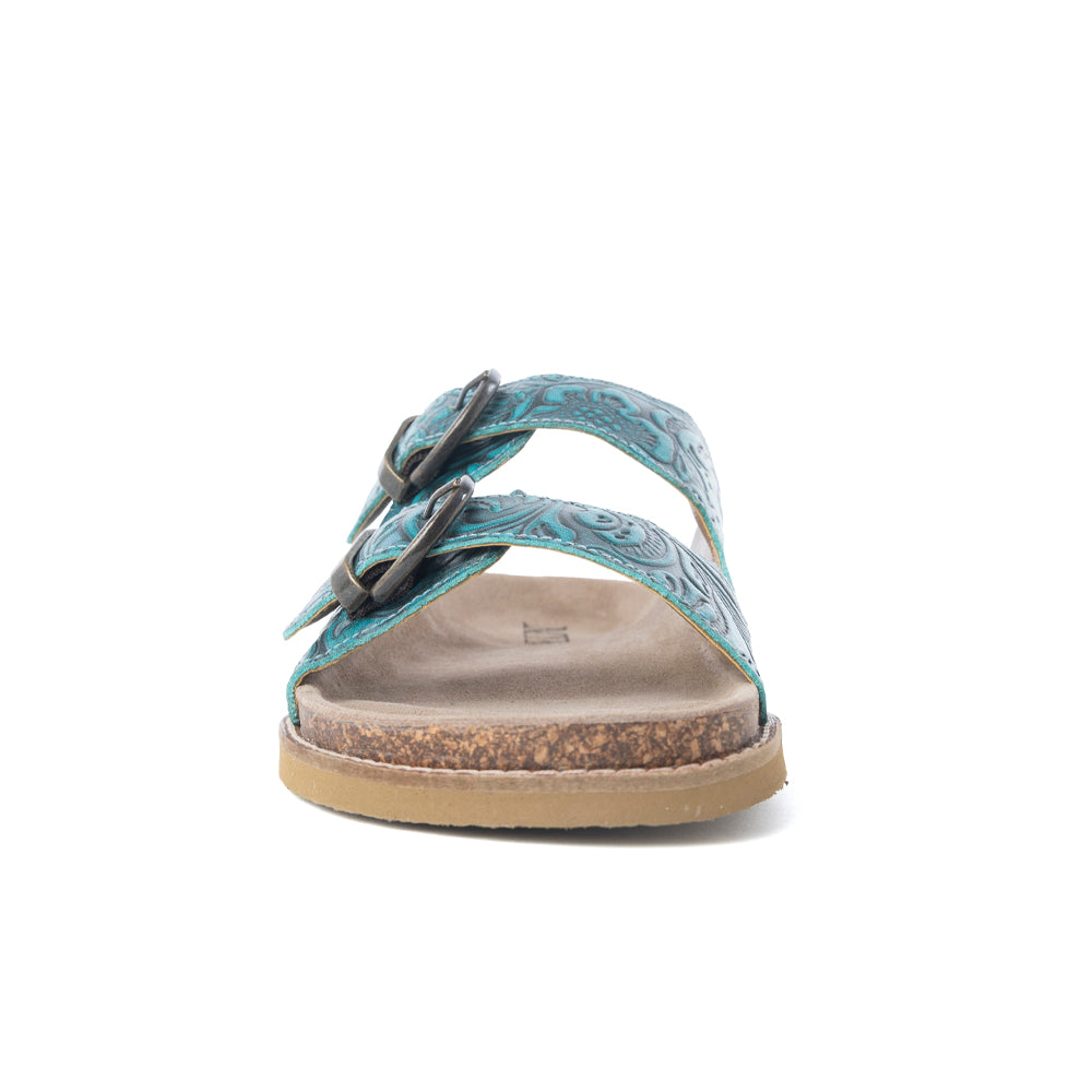 Myra Prairie Wind Embossed Leather Sandals in Western Jade