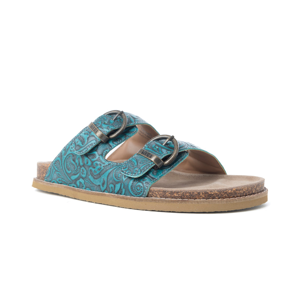 Myra Prairie Wind Embossed Leather Sandals in Western Jade