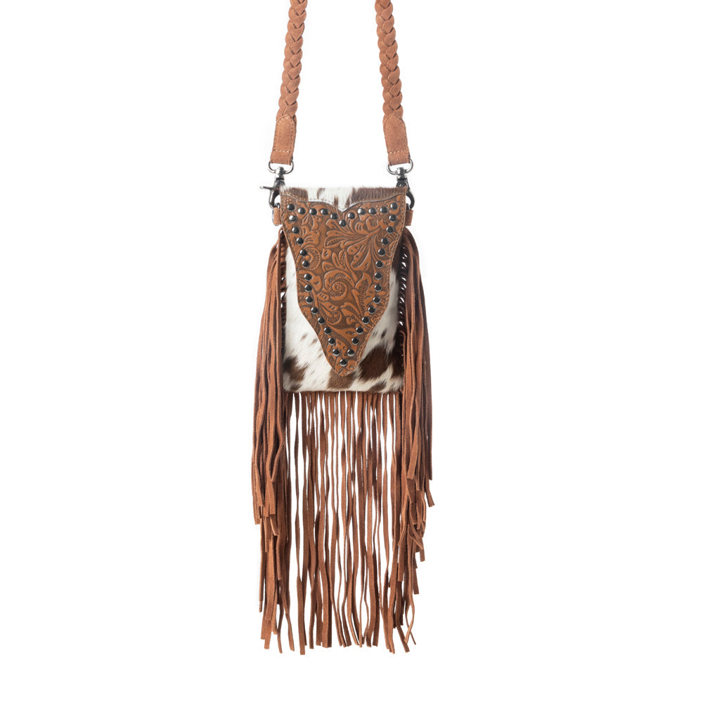Dusk & Dust Fringe Leather Bag in Hairon Brown & White