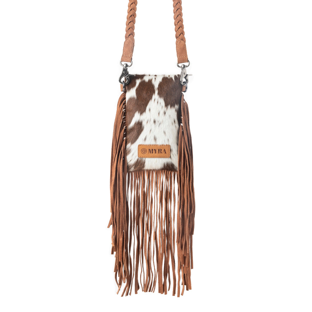 Dusk & Dust Fringe Leather Bag in Hairon Brown & White