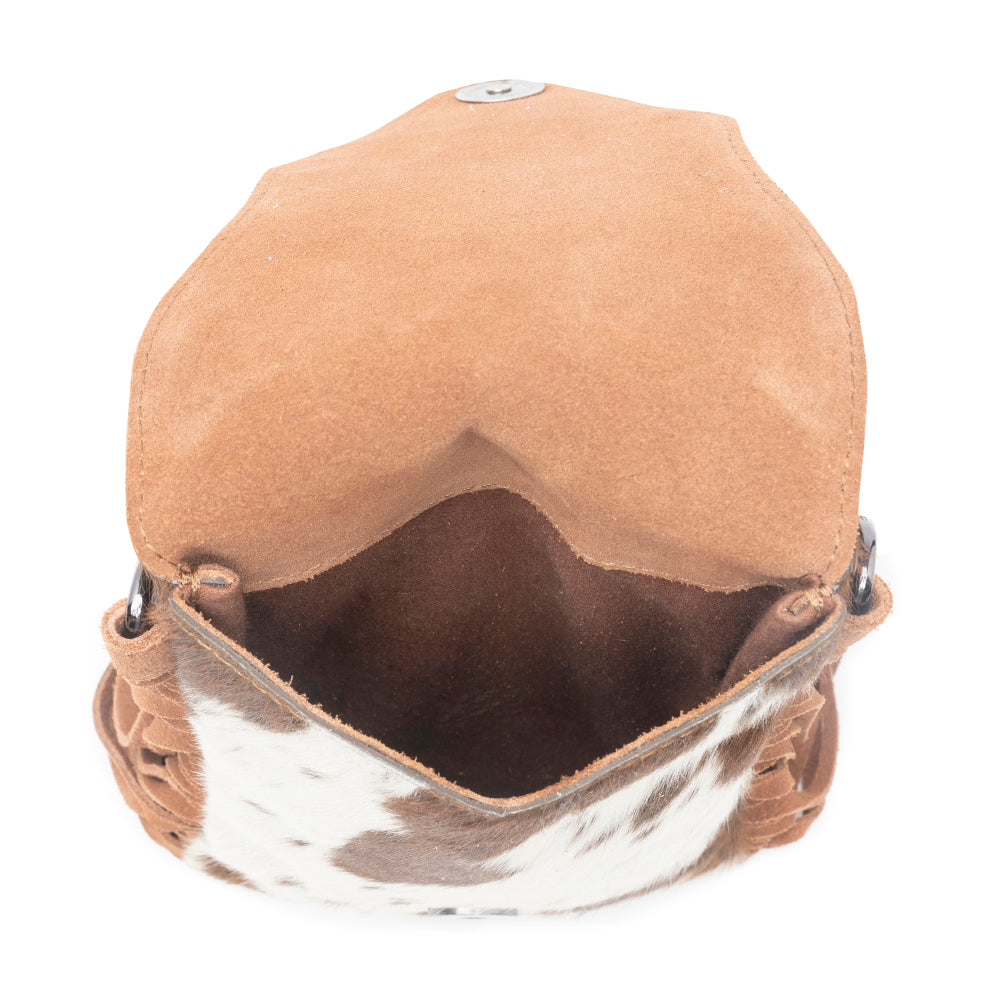 Dusk & Dust Fringe Leather Bag in Hairon Brown & White