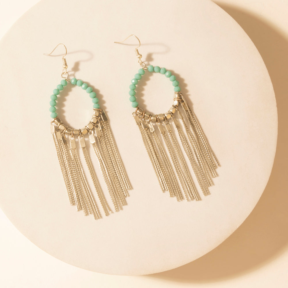 Myra Desert River Fringe Earrings in Mist Aqua