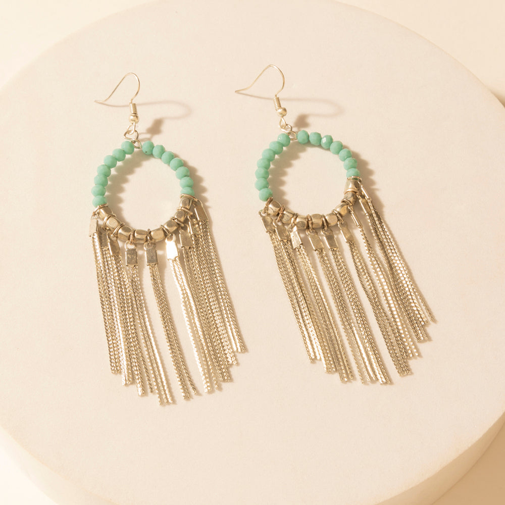 Myra Desert River Fringe Earrings in Mist Aqua