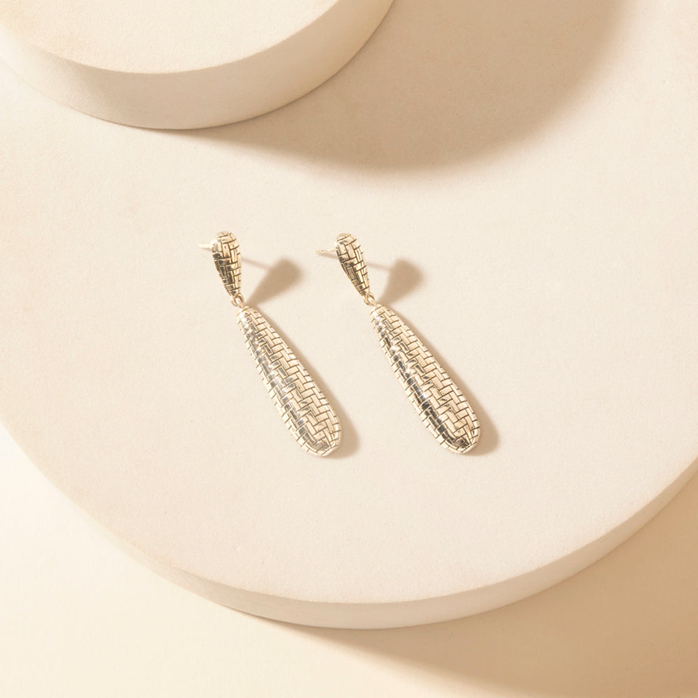 Myra Lariat Mesh Sterling Silver Earrings in Dusty Chrome