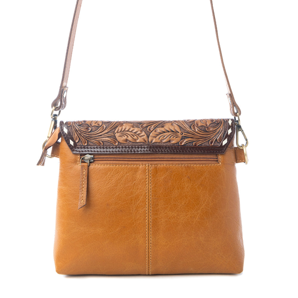 Myra Dune Lily Handtooled Hairon Leather Bag in Snowdrift Hide