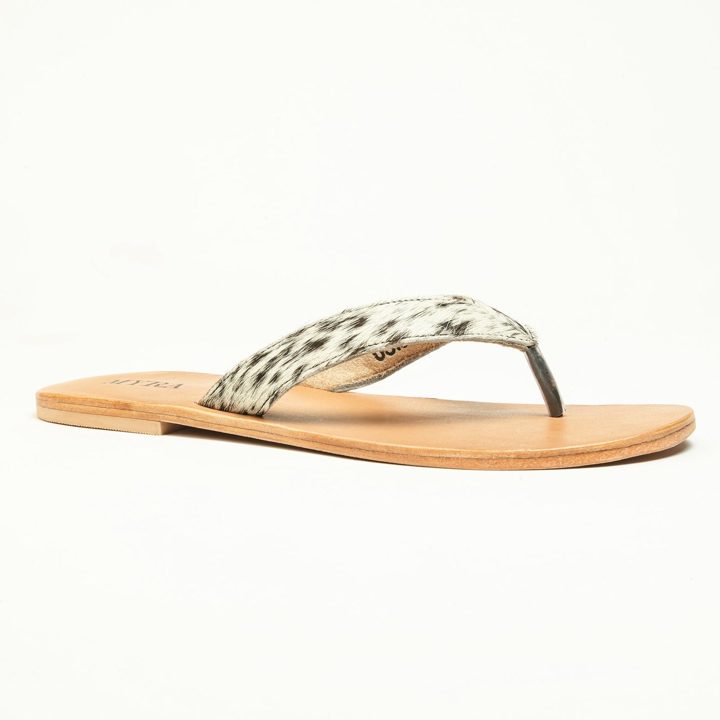 Myra Echo Valley Hairon Leather Sandals in Spotted Ivory