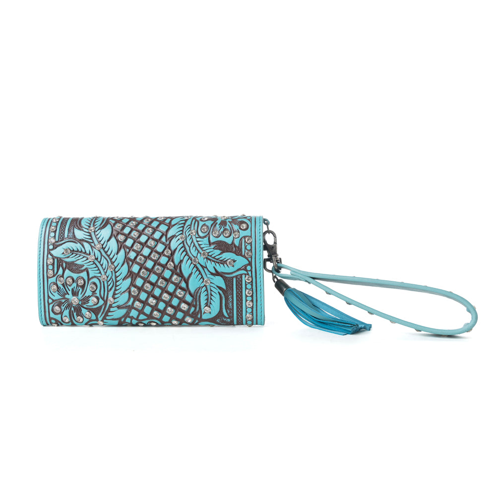 Myra Wildflower Story Handtooled Leather Wallet in Crystal Jade