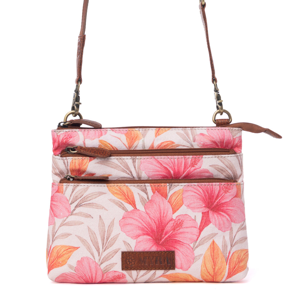 Myra Maple Ridge Cotton & Leather Crossbody Bag in Rose Petal