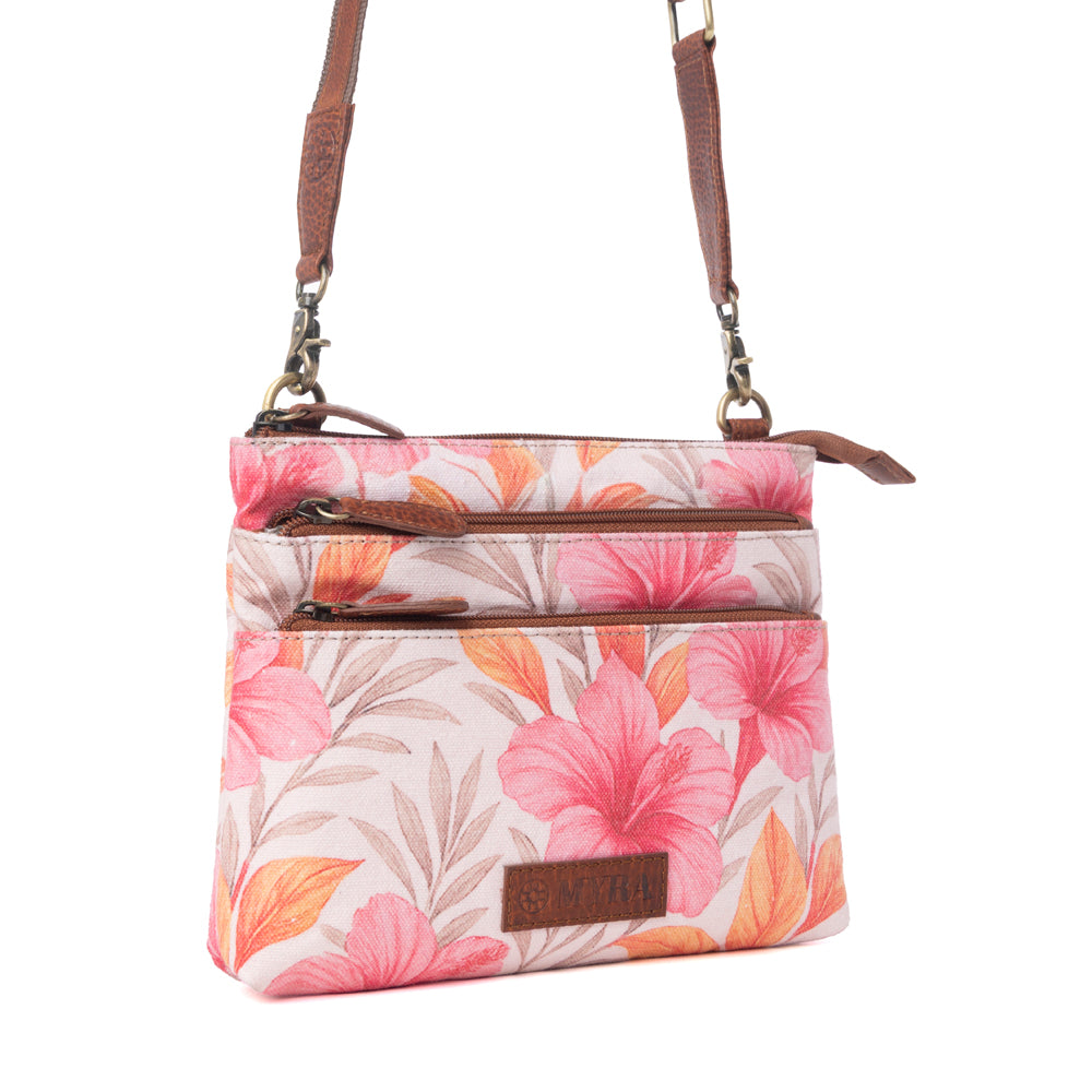 Myra Maple Ridge Cotton & Leather Crossbody Bag in Rose Petal