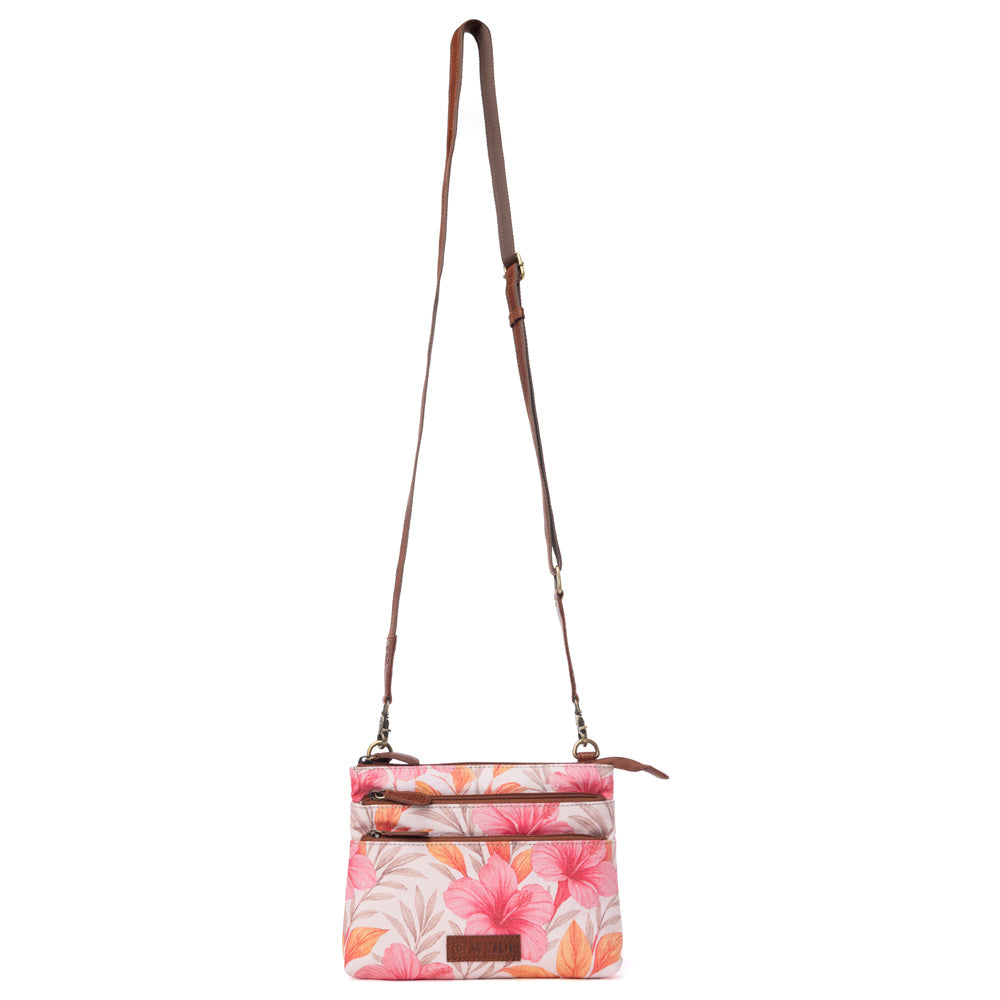 Myra Maple Ridge Cotton & Leather Crossbody Bag in Rose Petal
