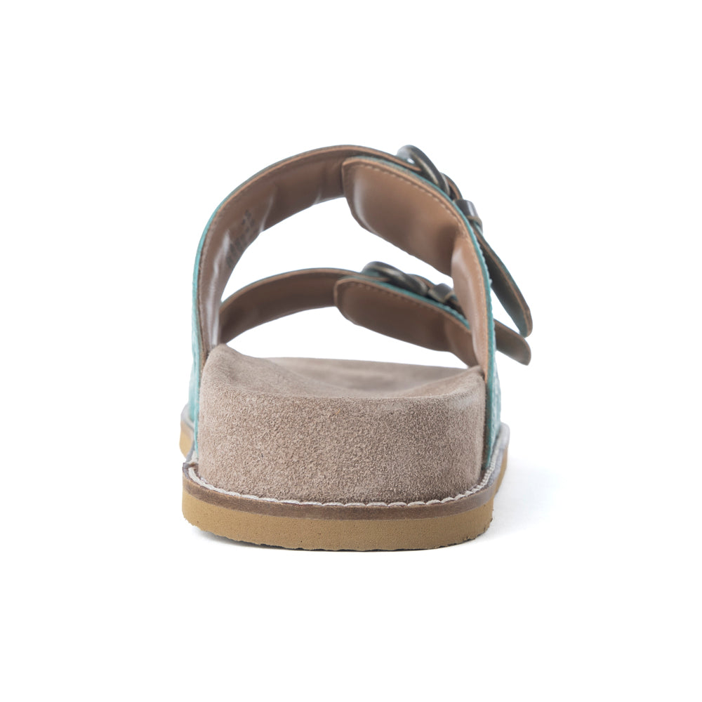 Myra Bluebell Ranch Handtooled Leather Sandals in Alpine Teal
