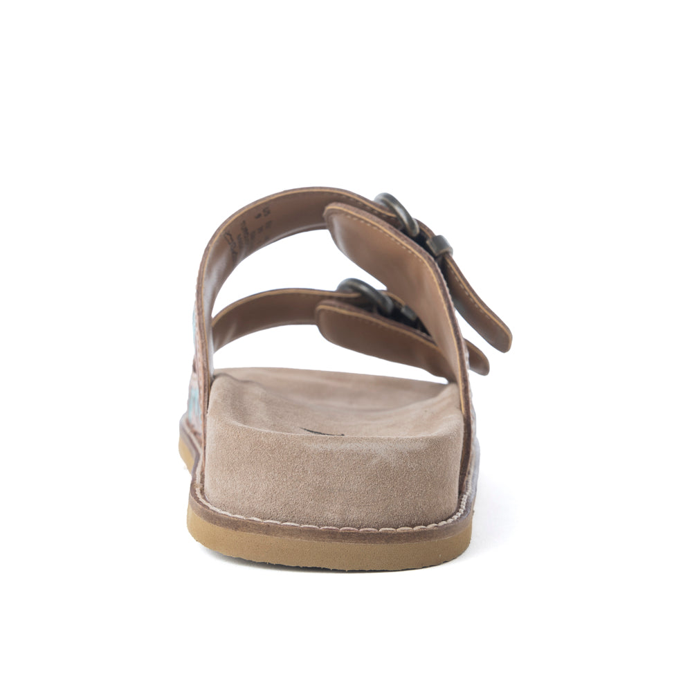 Myra Meadow Sky Handtooled Leather Sandals in Sagewave Blue