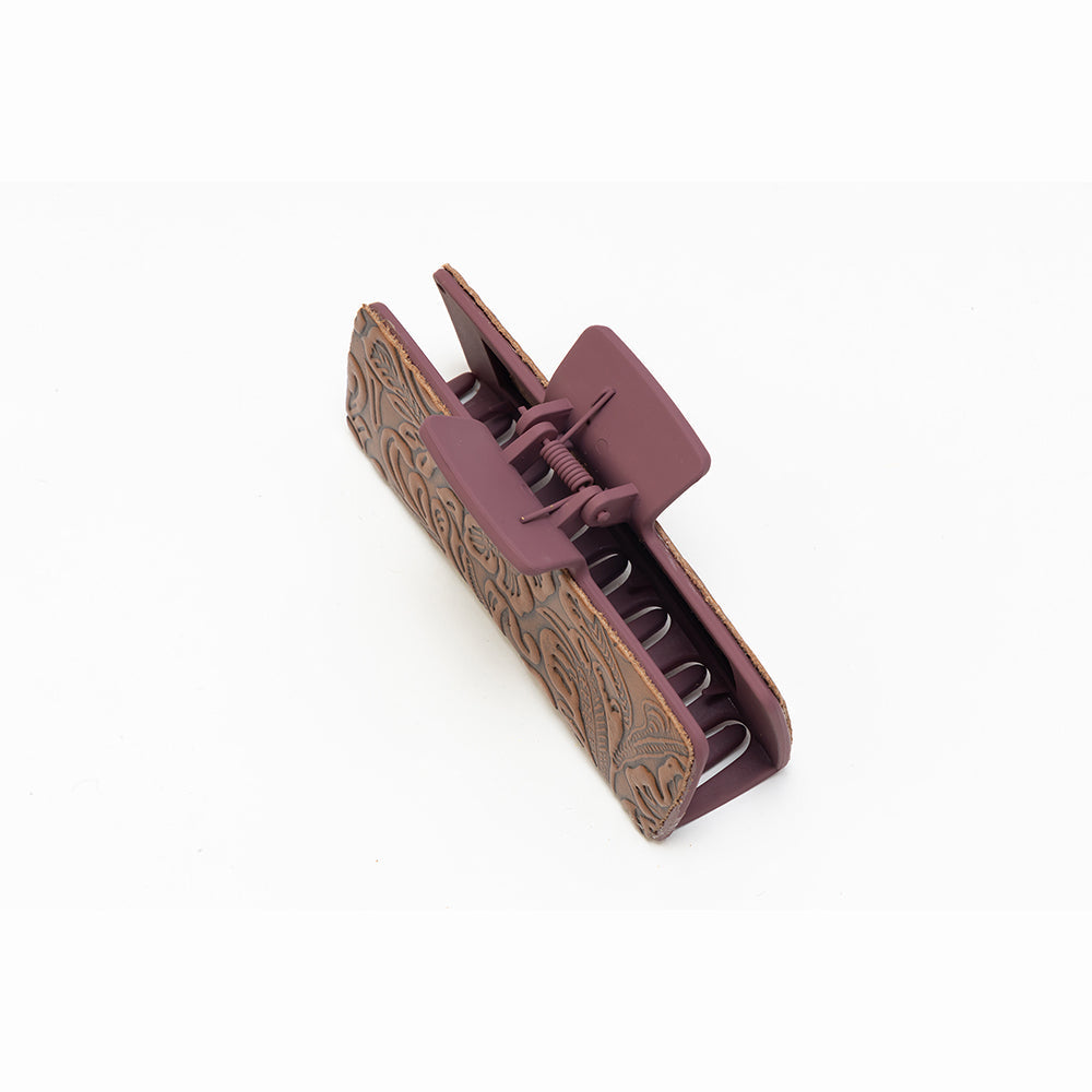 Myra Rust Road Brown Embossed Leather Hair Clip