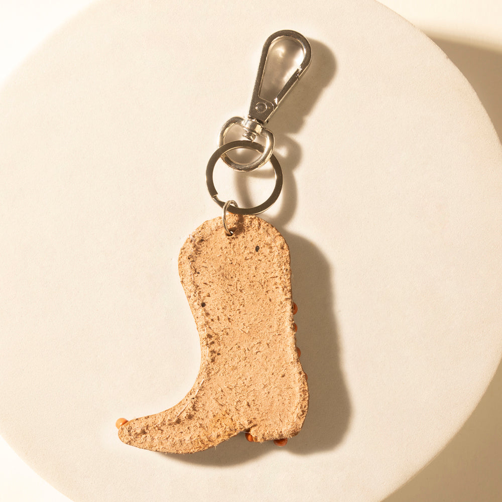 Myra Copper Bay Boot Handtooled Leather Key Fob in Rust Orange