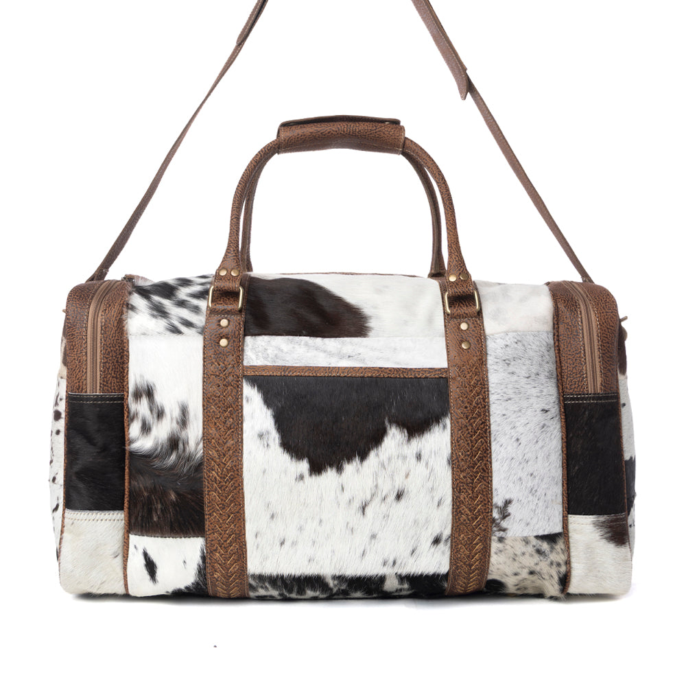 Myra Rustic Vista Handtooled Hairon Ruffle Traveller Bag in Cocoa Frost