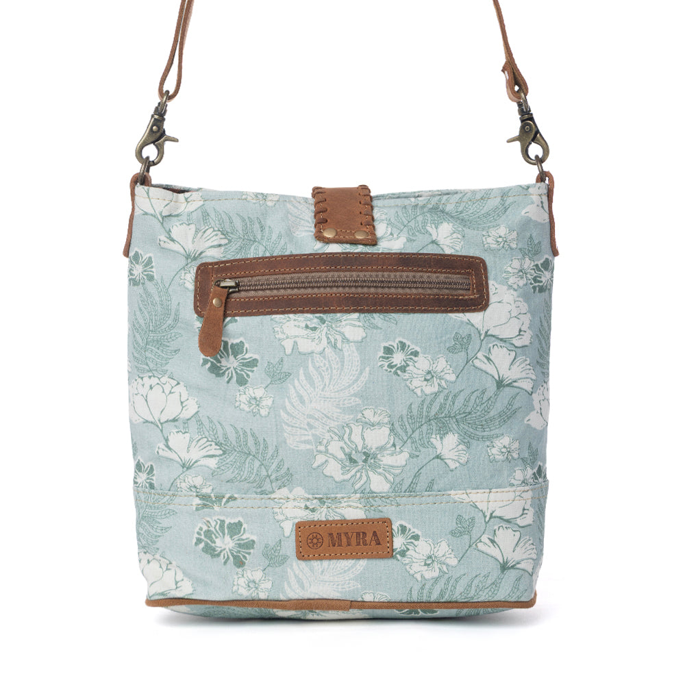 Myra Sagefield Cotton & Leather Shoulder Bag in Mint Brown