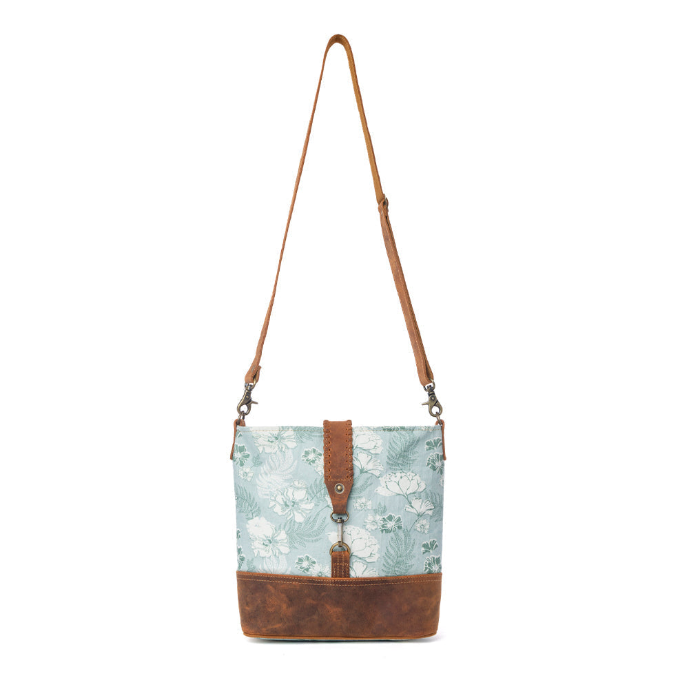 Myra Sagefield Cotton & Leather Shoulder Bag in Mint Brown