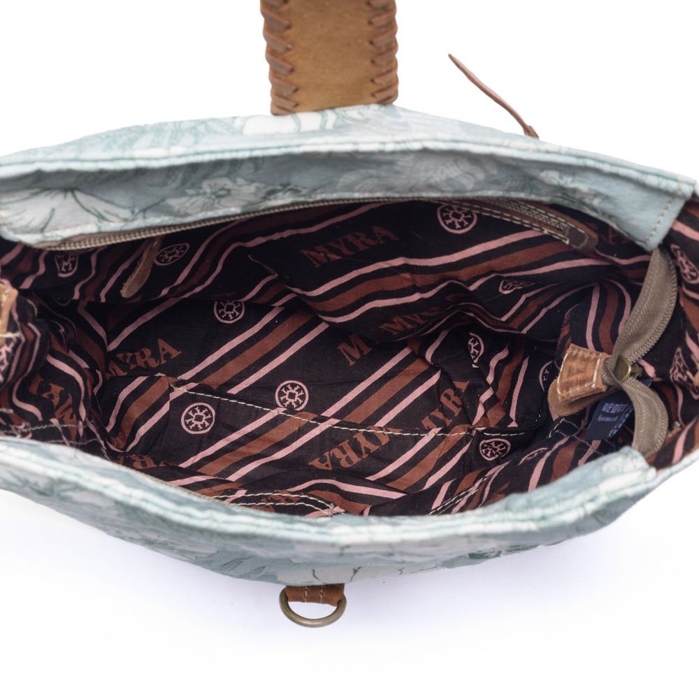 Myra Sagefield Cotton & Leather Shoulder Bag in Mint Brown