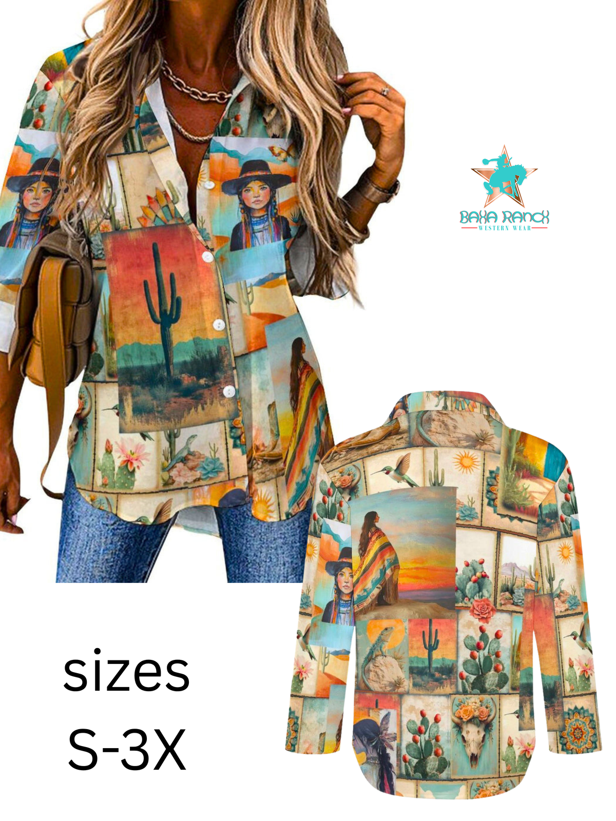 Baha Ranch Colores de Mexico Pictures of the Southwest Button up Blouse
