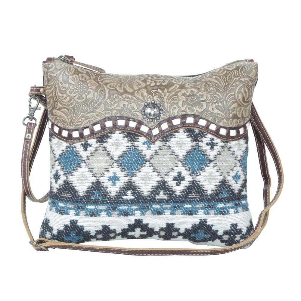 Myra Tincture Embossed Leather Crossbody Bag for Women â€“ Aztec Pattern, Adjustable Strap for Rodeo Style
