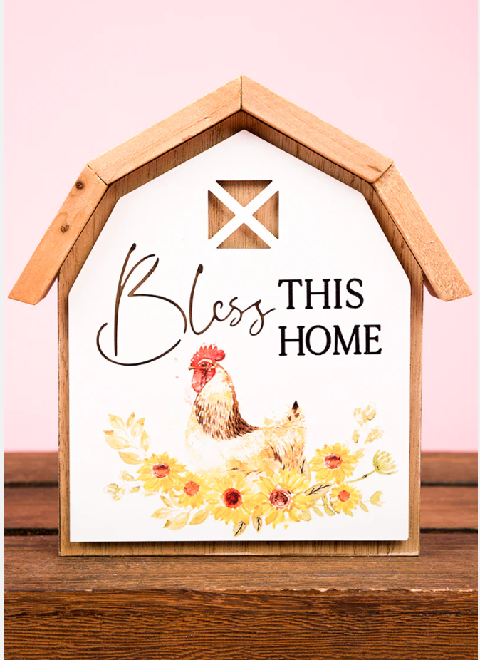 Bless This Home Wood Barn Block Sign