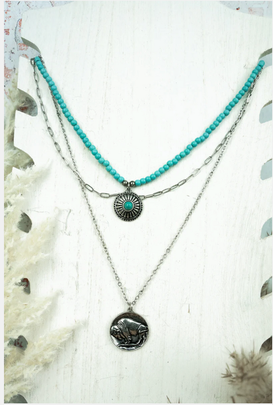 Western Plains Turquoise Layered Necklace and Earring Set