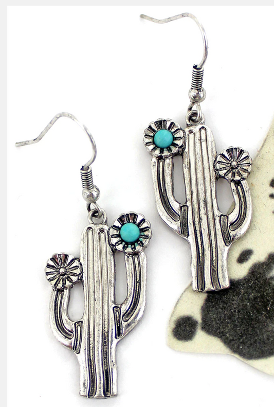 Silverstone and Turquoise Kino Cactus Earrings