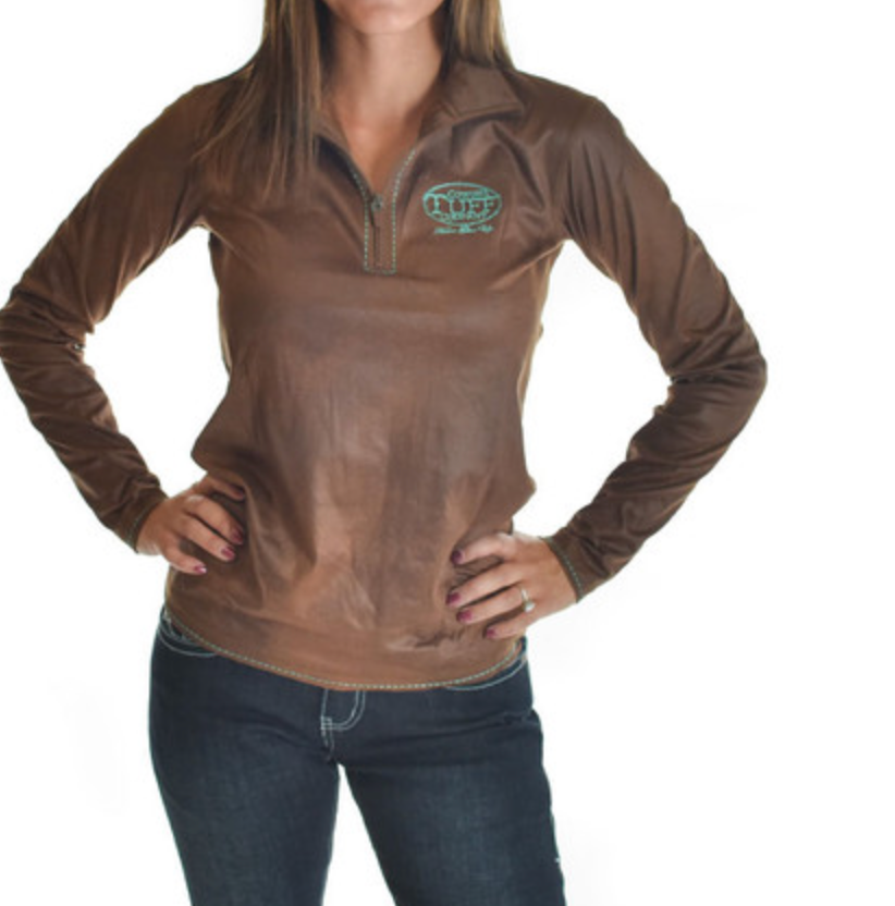Quarter Zip Cadet (Brown Mid-Weight Faux Leather With Turquoise thread and buttons)