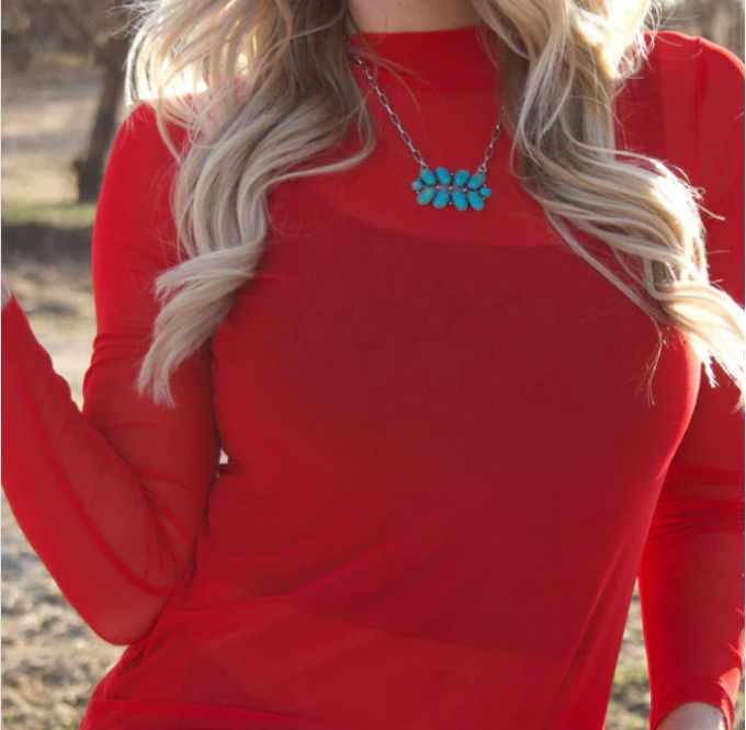 Meshed Out Red Long Sleeve Mesh Top