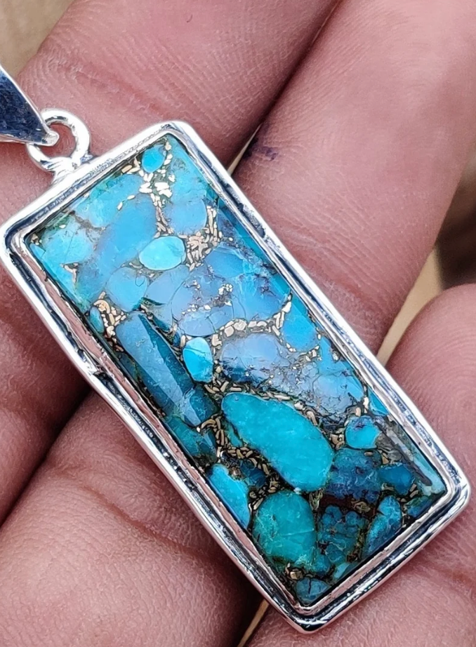 Blue Copper Turquoise 925 Silver Pendant