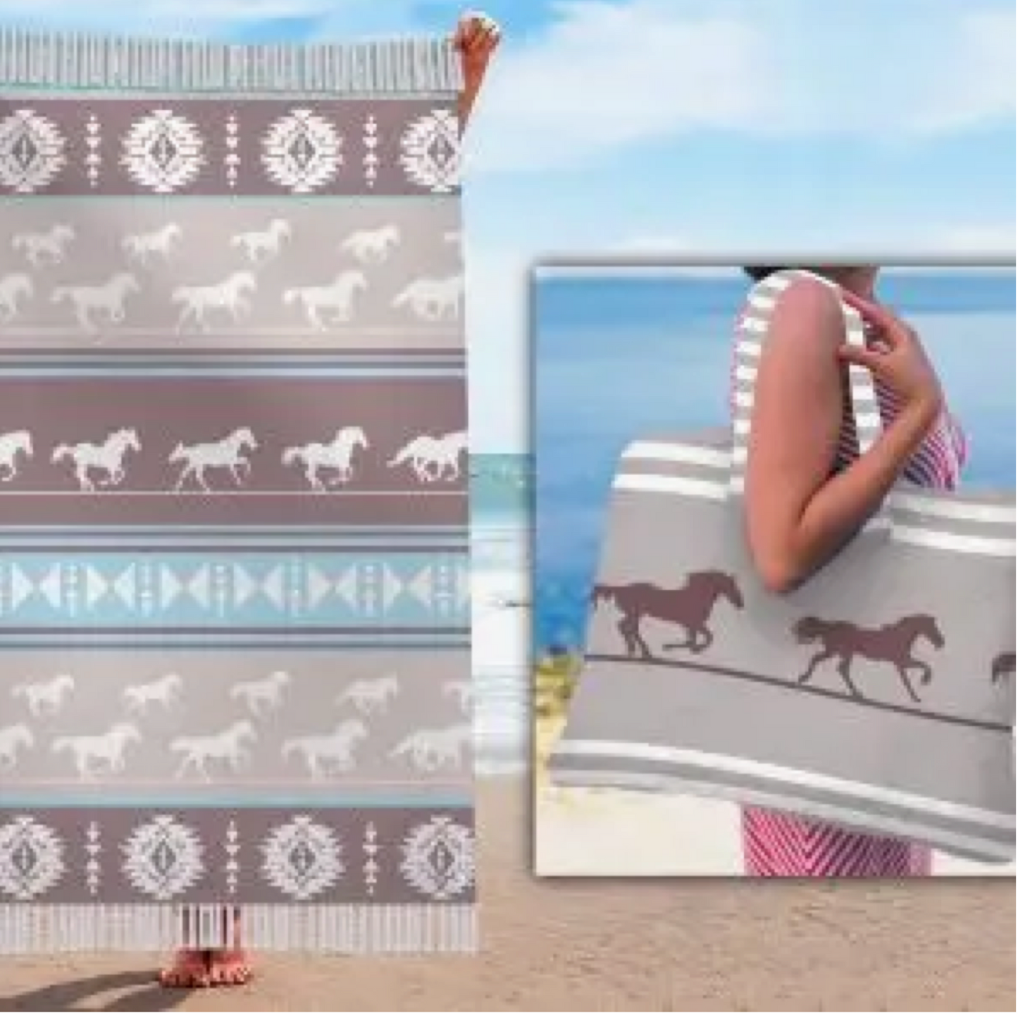 Aztec and Horse Beach Towel And matching Tote