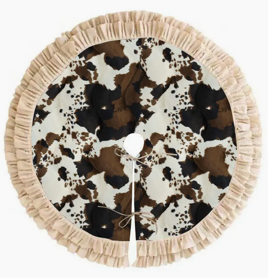 Burlap and Cow Print Christmas Tree Skirt