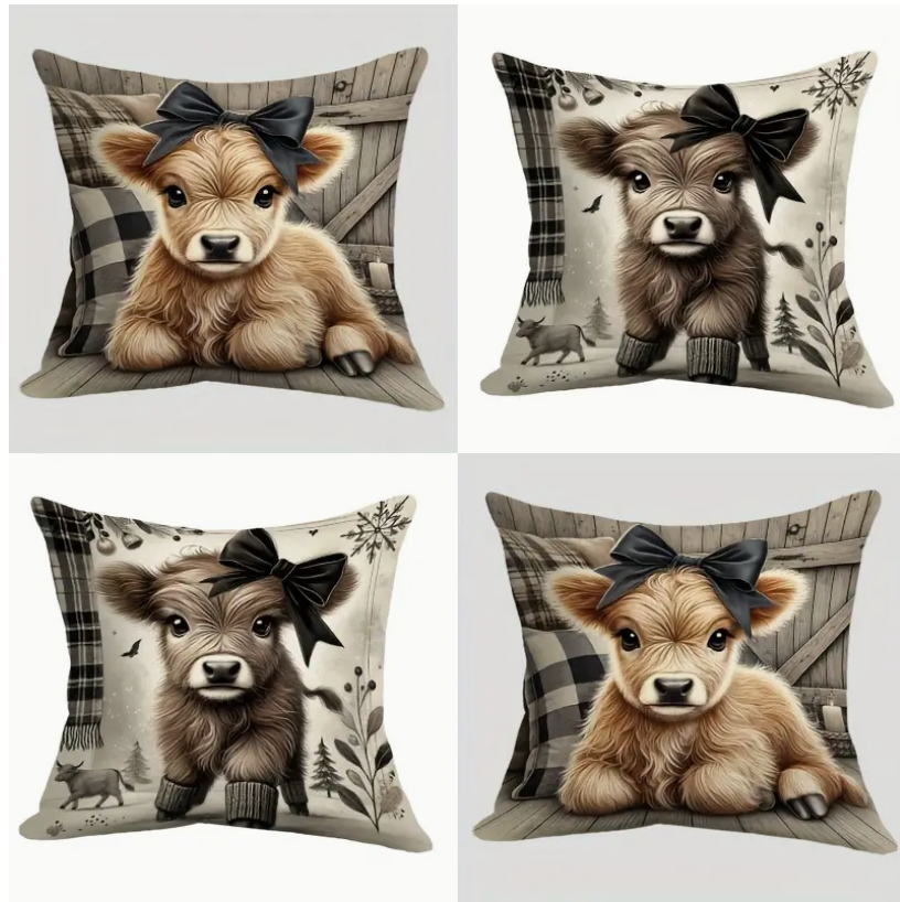 4 Pack Vintage Style Highlander Throw Pillow Covers