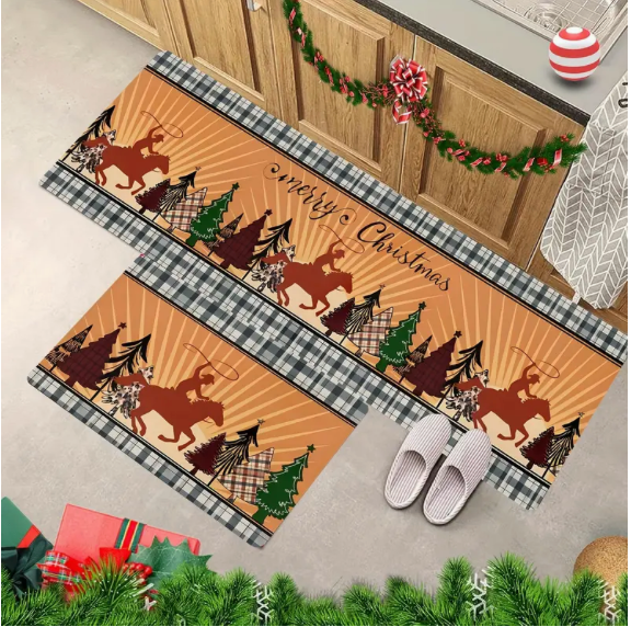 Merry Christmas 2 piece Non Slip Kitchen Rugs