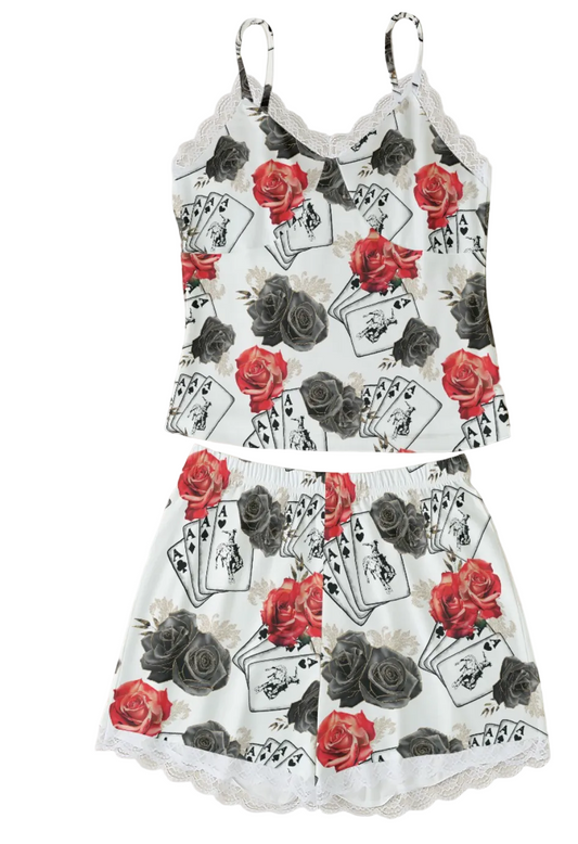 Ace of Roses Lace Trim Cami Lounge Set