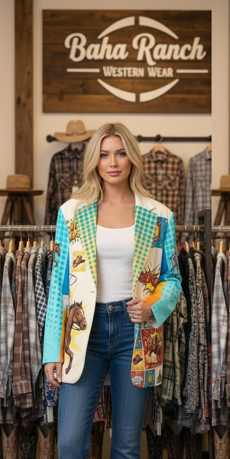 Baha Ranch The Comic Corral Cowgirl Western Rodeo Blazer