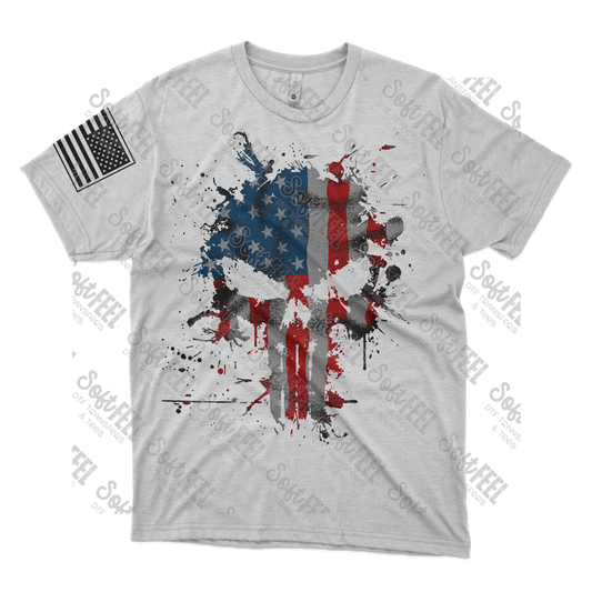 American Flag Skull - Men's / Military / Patriotic - Direct To Film Transfer / DTF - Heat Press Clothing Transfer