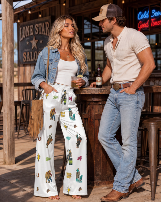 Baha Ranch The Last Roundup Rodeo High Waisted Wide Leg Pants