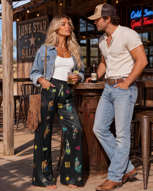 Baha Ranch The Last Roundup Rodeo High Waisted Wide Leg Pants