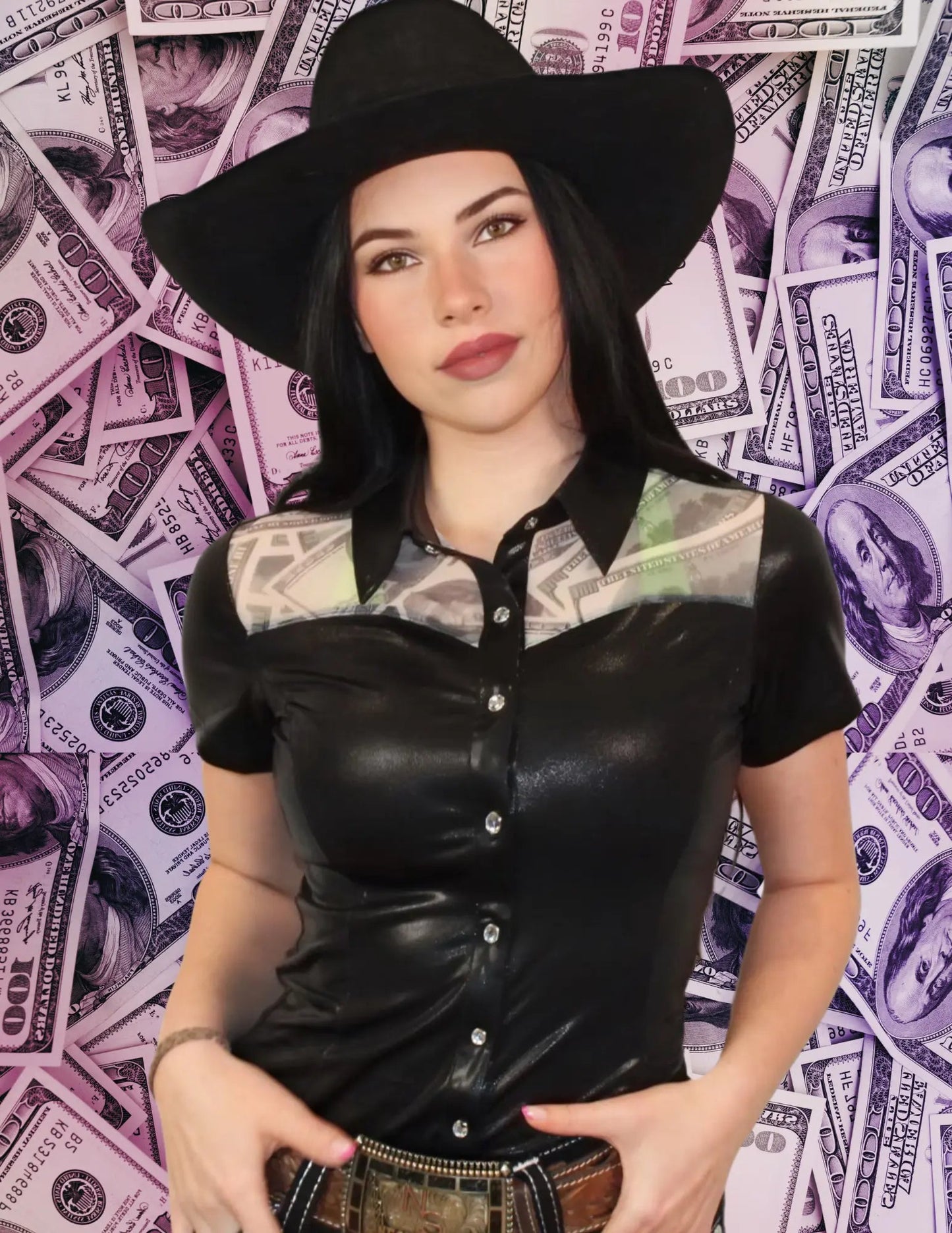 Entry Fees Mesh Yoke Jackpot Pearl Snap Shirt